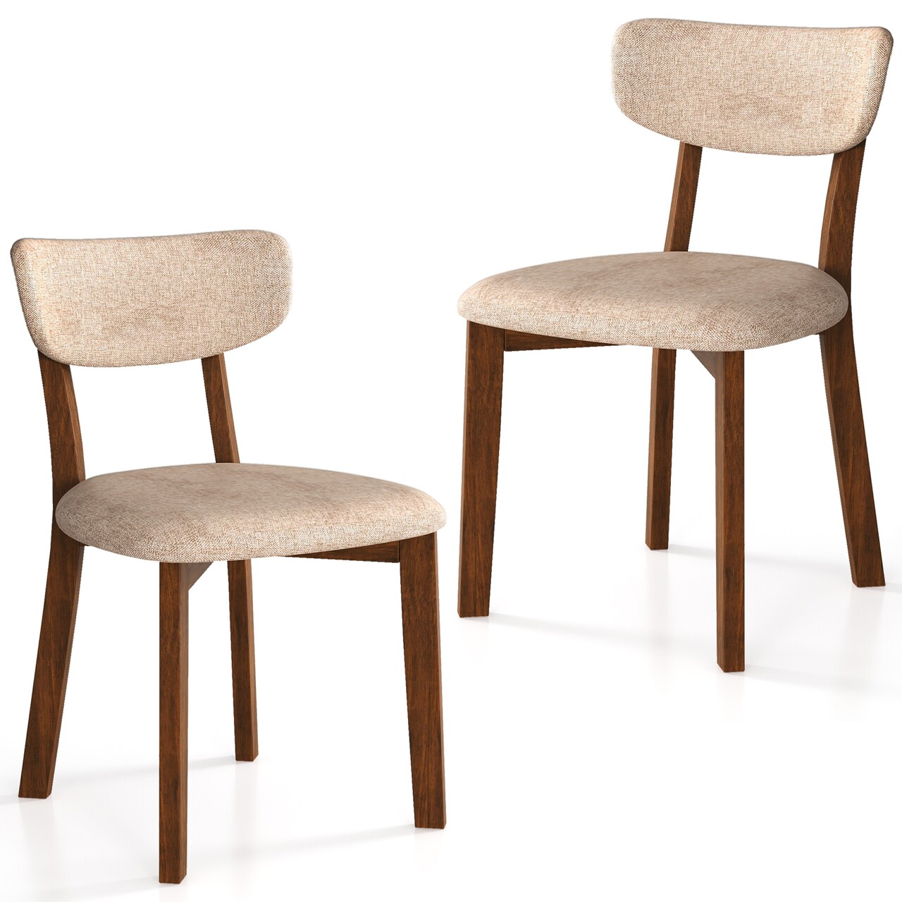 Set of 2 Linen Rubber Wood Dining Chairs Ergonomic Cushioned Seats